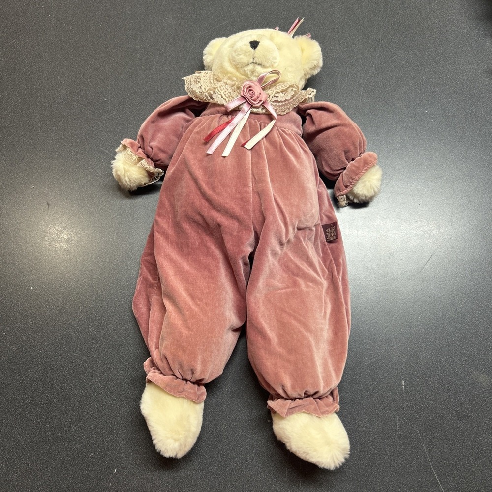 Vtg 90's Collectible Plush Stuffed Bear Pink Pajamas Pacifix Victorian Lace Rose